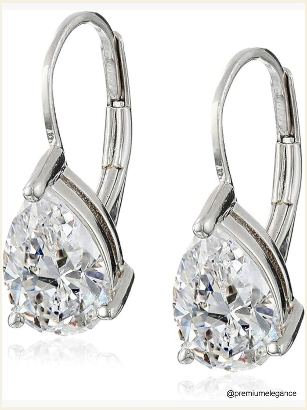 Leverback CZ Drop Earrings - Sterling Silver Pear Cut
